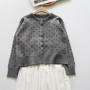 女春季 默棉 针织衫 简单小众设计点点开衫 灰色 法式
