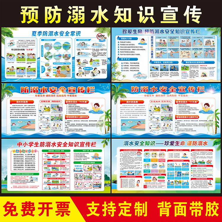 中小学生校园安全教育预防溺水海报防溺水知识墙贴宣传栏装饰贴纸