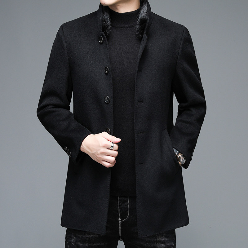 M2289钱塘2020-3冬男士羽绒内胆羊毛呢水貂领大衣商务休闲P580，男装毛呢大衣，钱塘207-3