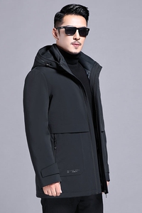 B7186钱塘2020-3冬季连帽男士羽绒服90白鸭绒中年内胆可脱卸P340图片
