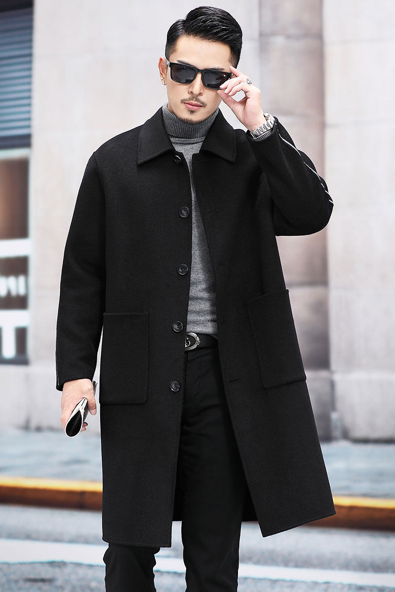 M329钱塘2020-3秋冬双面尼男士帅气男士休闲长款大衣外套P375,男装毛呢大衣,钱塘207-3