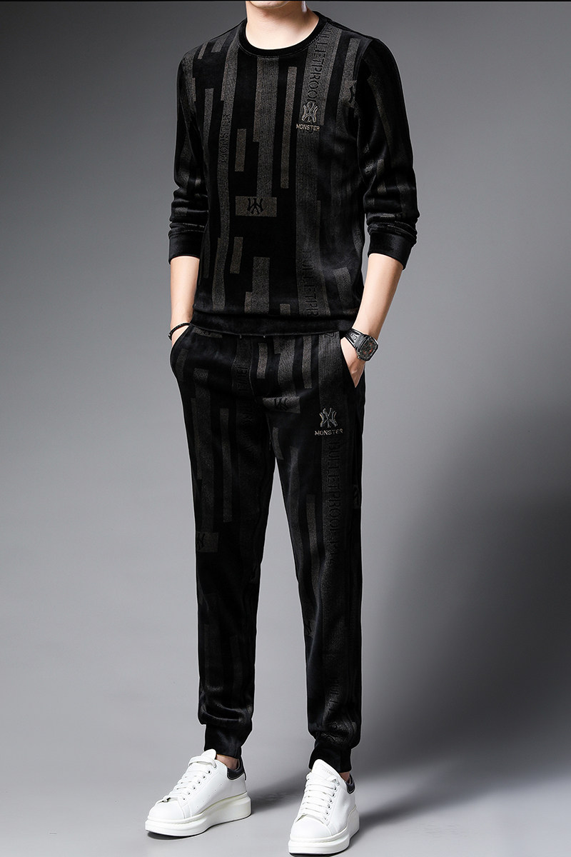 S9860-2钱塘2020-3春节款男士加绒加厚超柔金丝绒套装P150,男装休闲套装,钱塘207-3