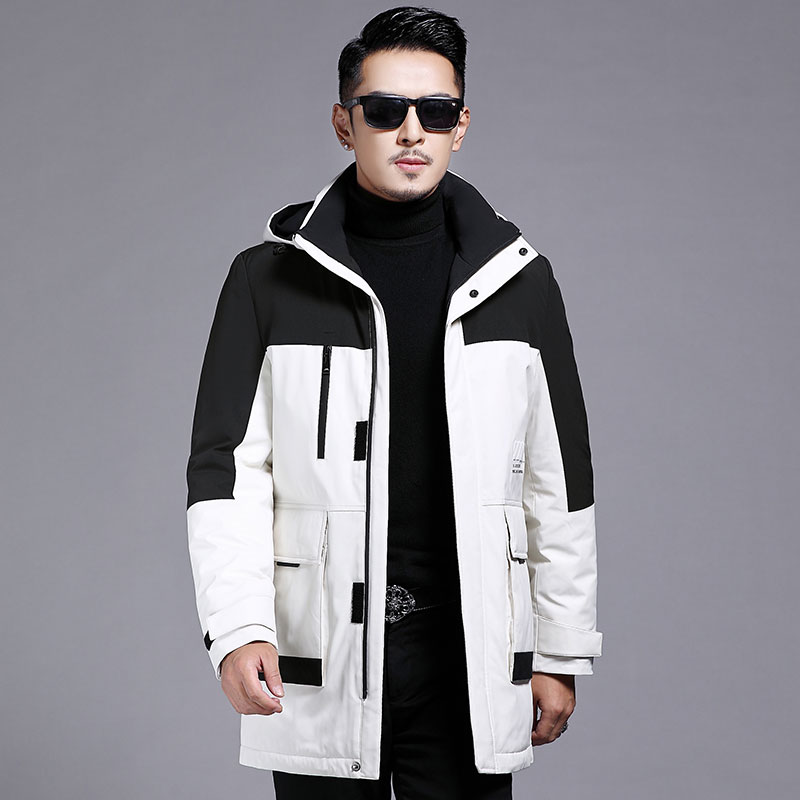 B8622钱塘2020-3冬季连帽男士羽绒服90白鸭绒中长款多口袋P310图片