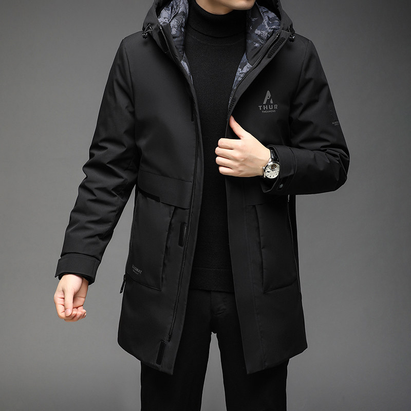 B04钱塘2020-3冬季男士羽绒服90白鸭绒连帽休闲中长款外套P275图片