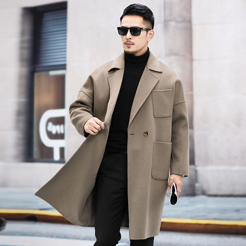 M8152钱塘2020-3秋冬双面尼男士帅气男士休闲中长款大衣外套P375，男装毛呢大衣，钱塘207-3