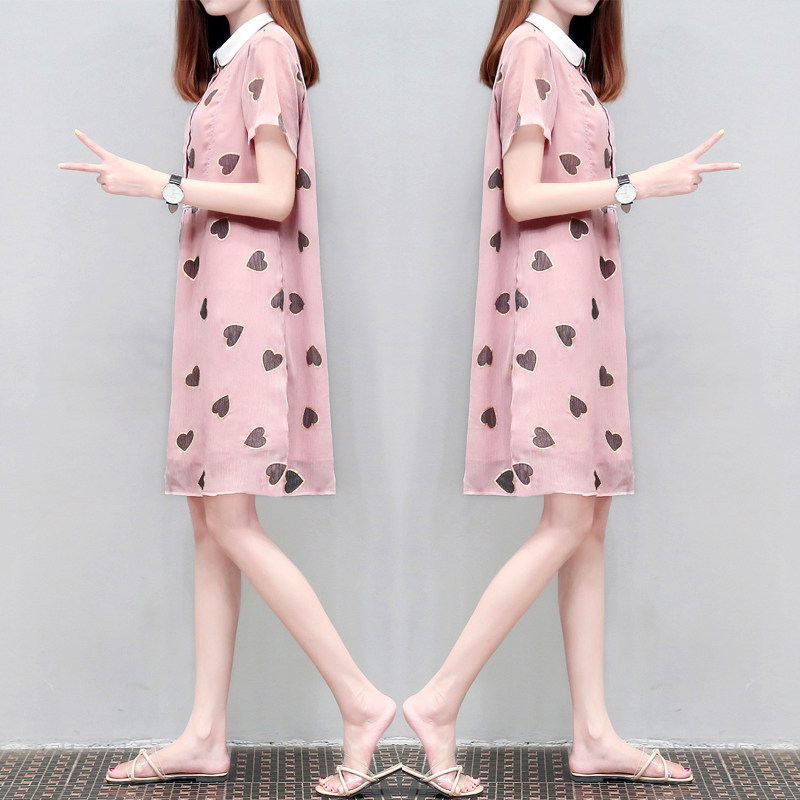 【特价】夏季新款女装时尚娃娃翻领印花裙宽松显瘦气质连衣裙女