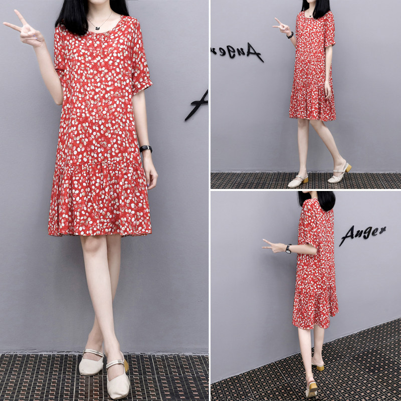 2025夏季新款时尚印花红色裙大码宽松显瘦遮肉减龄碎花连衣裙女装,女装/女士精品,连衣裙,淘宝优惠券,粉丝福利购,淘宝优惠卷