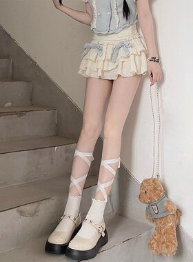 交叉白色腿绑带黑色lolita中筒袜子绑腿夏季系带JK小腿袜夏季薄款