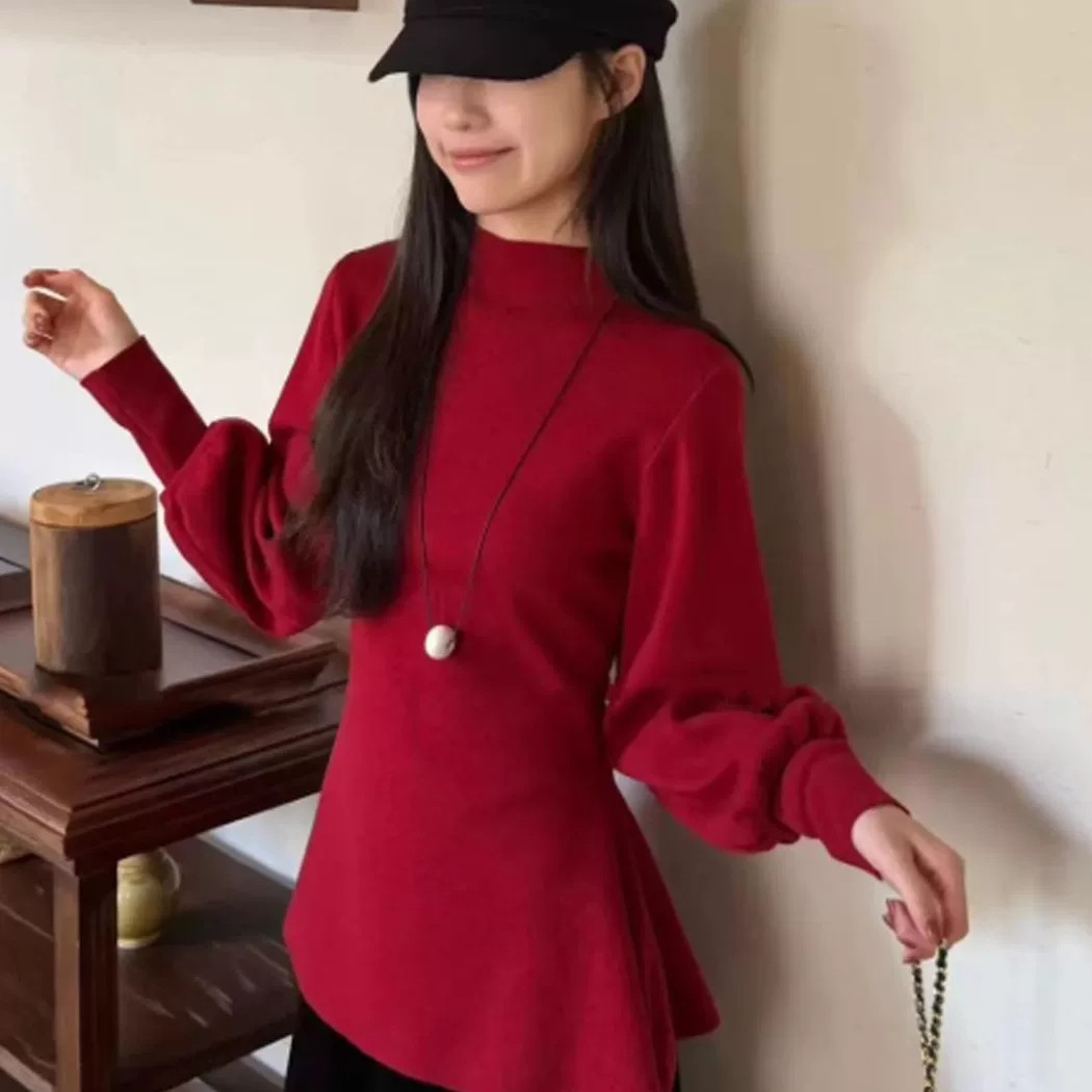 法式半高领蝙蝠袖套头毛衣女