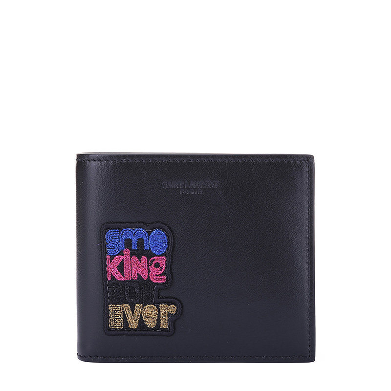 YSL圣罗兰男包黑色牛皮短款钱包钱夹 396307