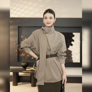 【醇香卡其】衬衣女法式高级感女装时髦飘带衬衫HBZW918749