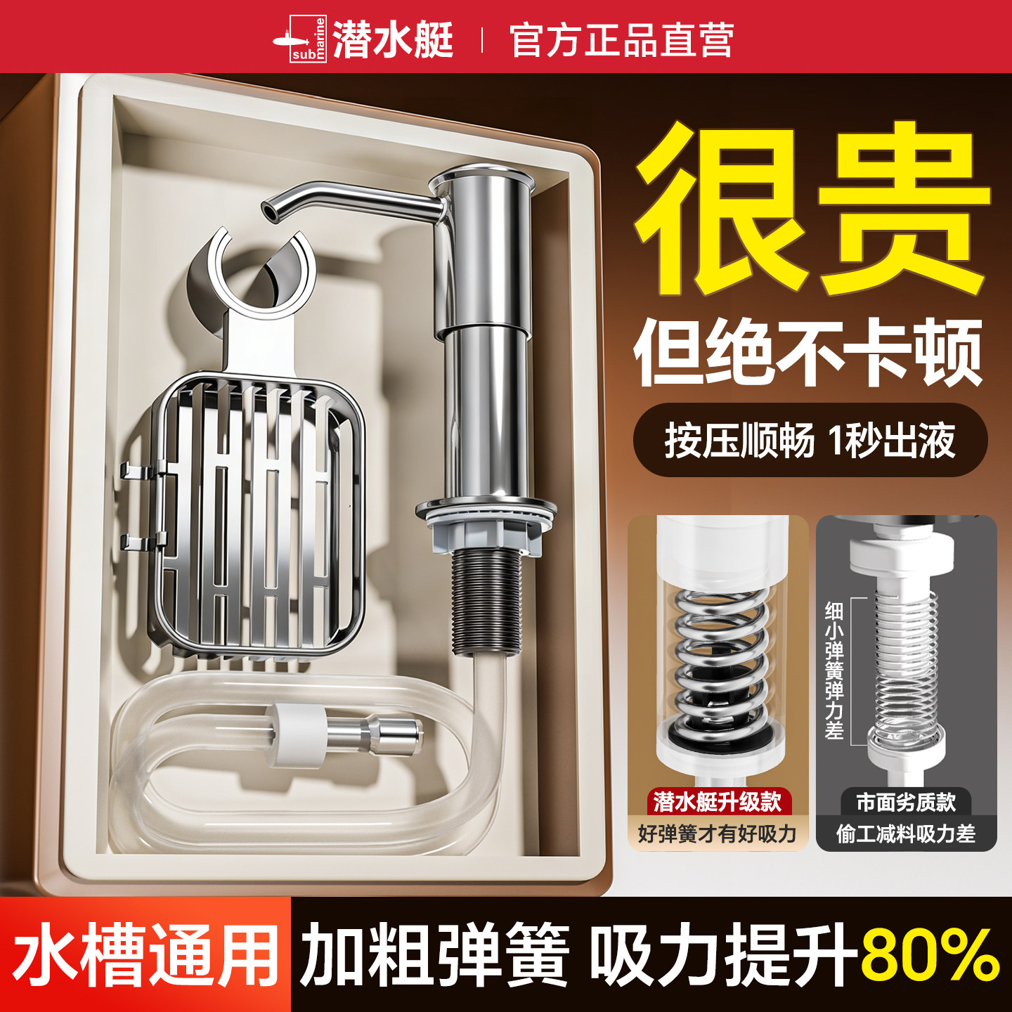 潜水艇洗洁精水槽按压器皂液器厨房用取压自动出液洗菜盆洗碗延长