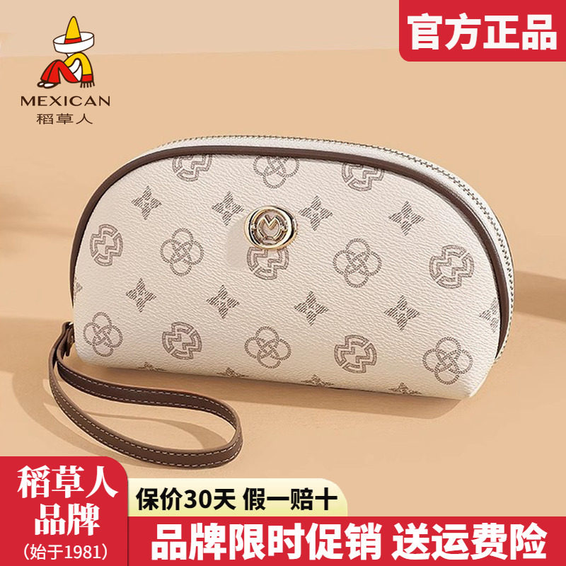 稻草人手拿包女2025新款零钱包长款手机包复古百搭女士手腕包正品