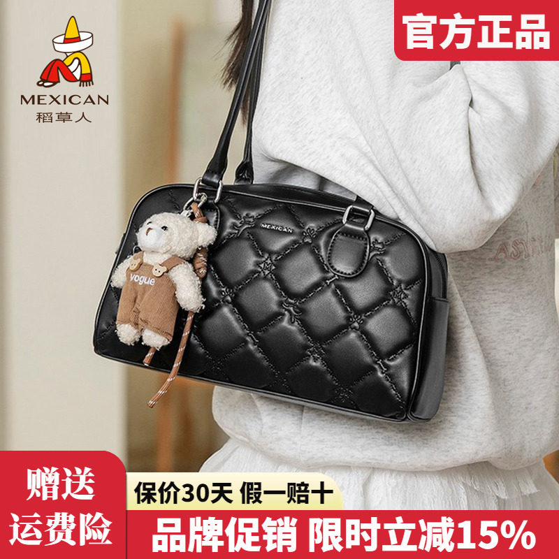 稻草人包包女包2025新款时尚手提包波士顿保龄球包包女单肩包正品