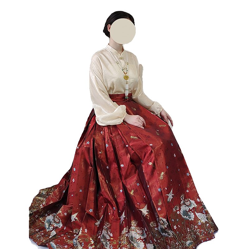 醉雨朵芦池小景原创重工仿妆花红色马面裙敬酒服套装汉服女婚服