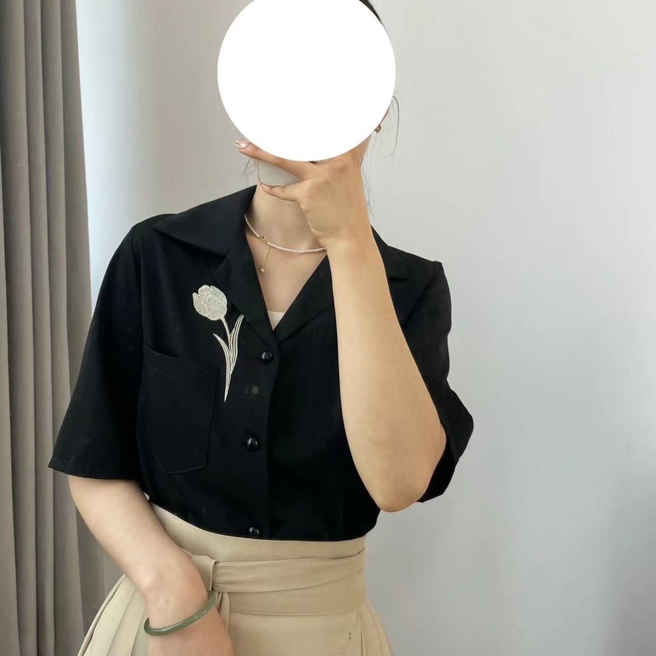 醉雨朵原创西装短袖刺绣衬衫