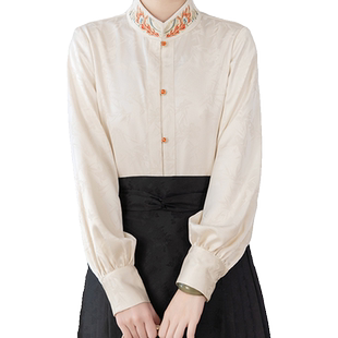 醉雨朵原创鸾凤立领上衣重工暗纹提花刺绣对襟衬衫日常百搭春夏