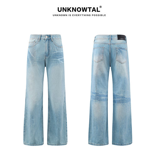 Unknowtal浅蓝复古做旧牛仔裤