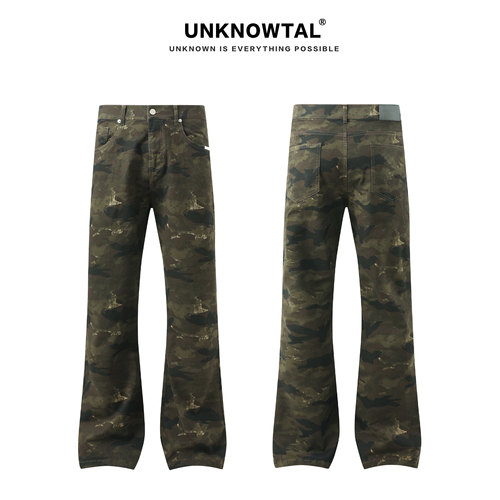 Unknowtal迷彩微喇工装裤
