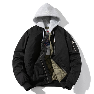 香港秋冬季潮纯色加厚棉衣棒球服男女情侣连帽飞行员夹克棉服外套
