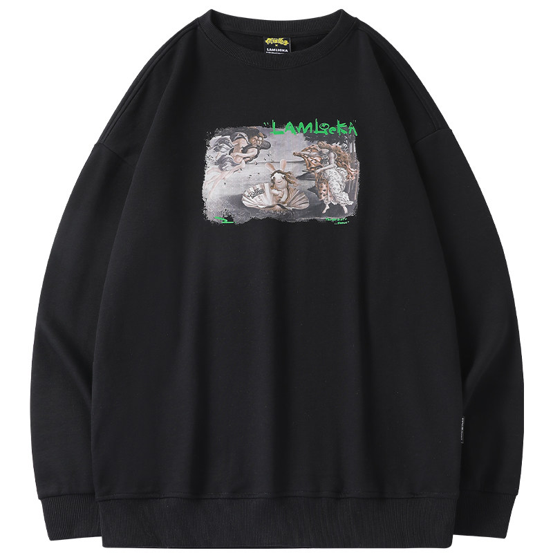 香港潮牌卡通涂鸦印花原创美式简约卫衣男女式宽松休闲长袖无帽衫