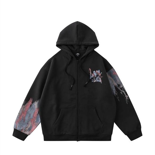 香港潮牌涂鸦印花拉链开衫外套情侣潮流宽松连帽卫衣春秋加绒休闲