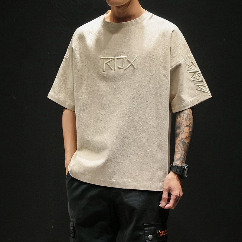 字母刺绣短袖男潮牌潮流胖子加肥大码宽松纯色t恤男半袖体恤夏季
