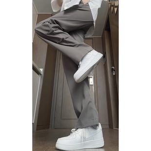 新中式国风男装冰丝休闲裤男款高级感盘扣晨雾灰裤子凉感防晒长裤