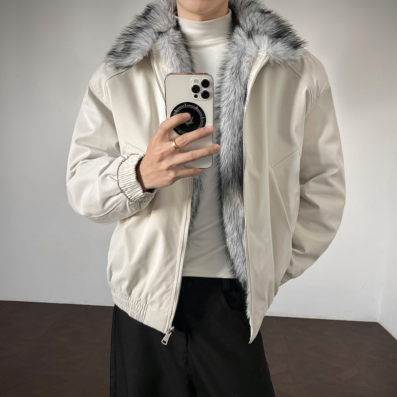 美式狼王座山雕外套男冬季加绒加厚短款cleanfit毛领垫肩夹克袄子