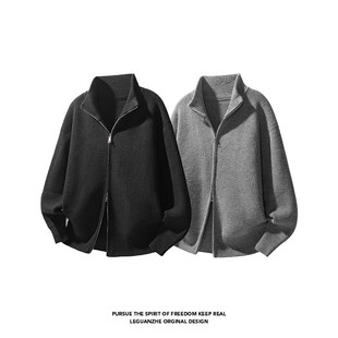 cleanfit灰色立领开衫毛衣男生松弛感穿搭秋季外套慵懒风针织夹克