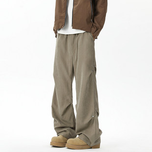 美式桃皮绒直筒裤子男春秋透气休闲百搭拖地伞兵裤宽松垂坠感长裤