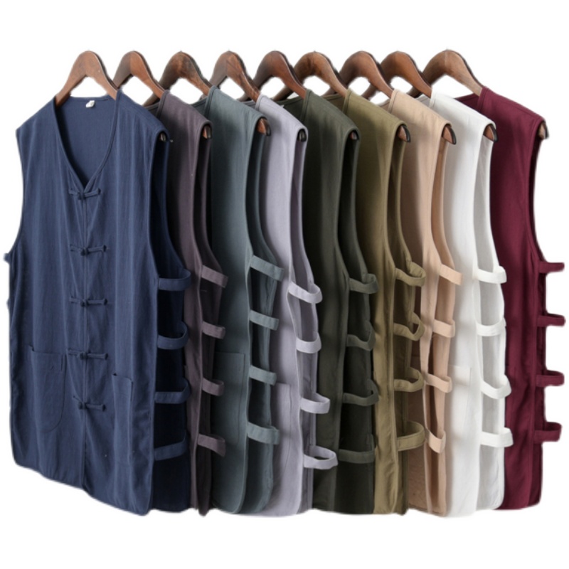 夏季中式粗布马褂男汗衫老北京背心无袖老头衫开衫唐装坎肩中国风