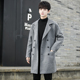 过膝西装 冬季 毛呢大衣男中长款 领双排扣呢子风衣外套加厚ins潮流