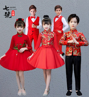 元旦儿童中国风合唱演出服男女童集体朗诵主持表演服幼儿园喜庆服