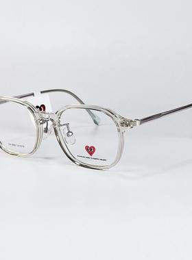 查尔斯桃心轻钛金属眼镜框一体镜腿文艺范男女通用百搭平光镜3021