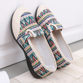 韩版 老北京布鞋 女透气百搭条纹厚底帆布鞋 2024新款 一脚蹬休闲单鞋