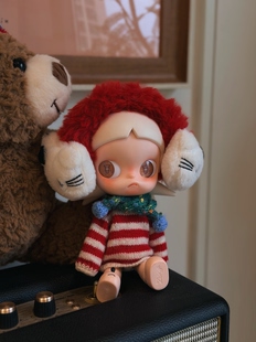 Zsiga 娃衣Molly纯手工针织红色条纹毛衣KT耳罩八分娃衣跨年套装