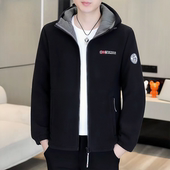 出口挪威单加厚双面摇粒绒显瘦外套男新款 秋冬宽松连帽外套抓绒衣