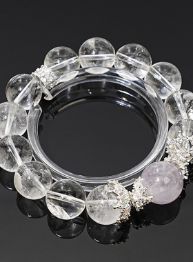 天然白水晶手串女款紫兔毛单圈