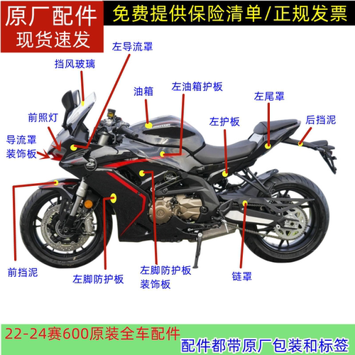 QJ600GS-3D赛600RR外壳大灯导流罩左右脚防护板定风翼尾罩挡泥板