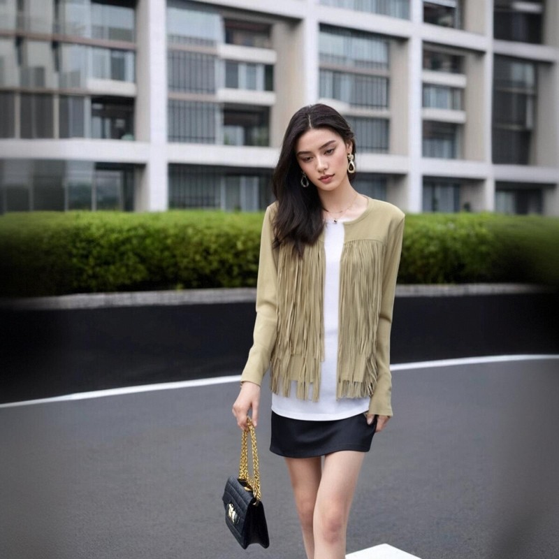 宽松百搭外贸鹿绒流苏披肩外套欧美M家女士精品短款长袖披装上衣