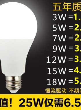 LED灯泡家用节能灯超亮E27螺口球泡灯护眼省电暖白光室内照明光源
