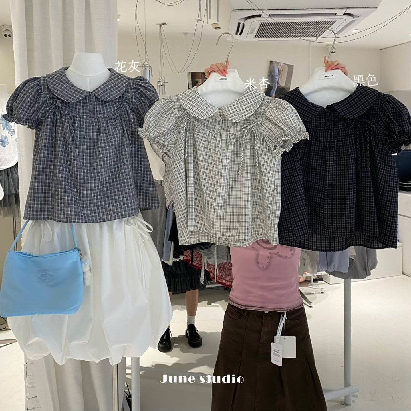 【运费险】娃娃领格子衬衫女夏图片