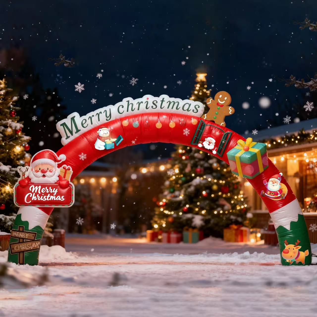 新款圣诞节充气拱门气模户外发光彩虹门厂家定制新年美陈装饰
