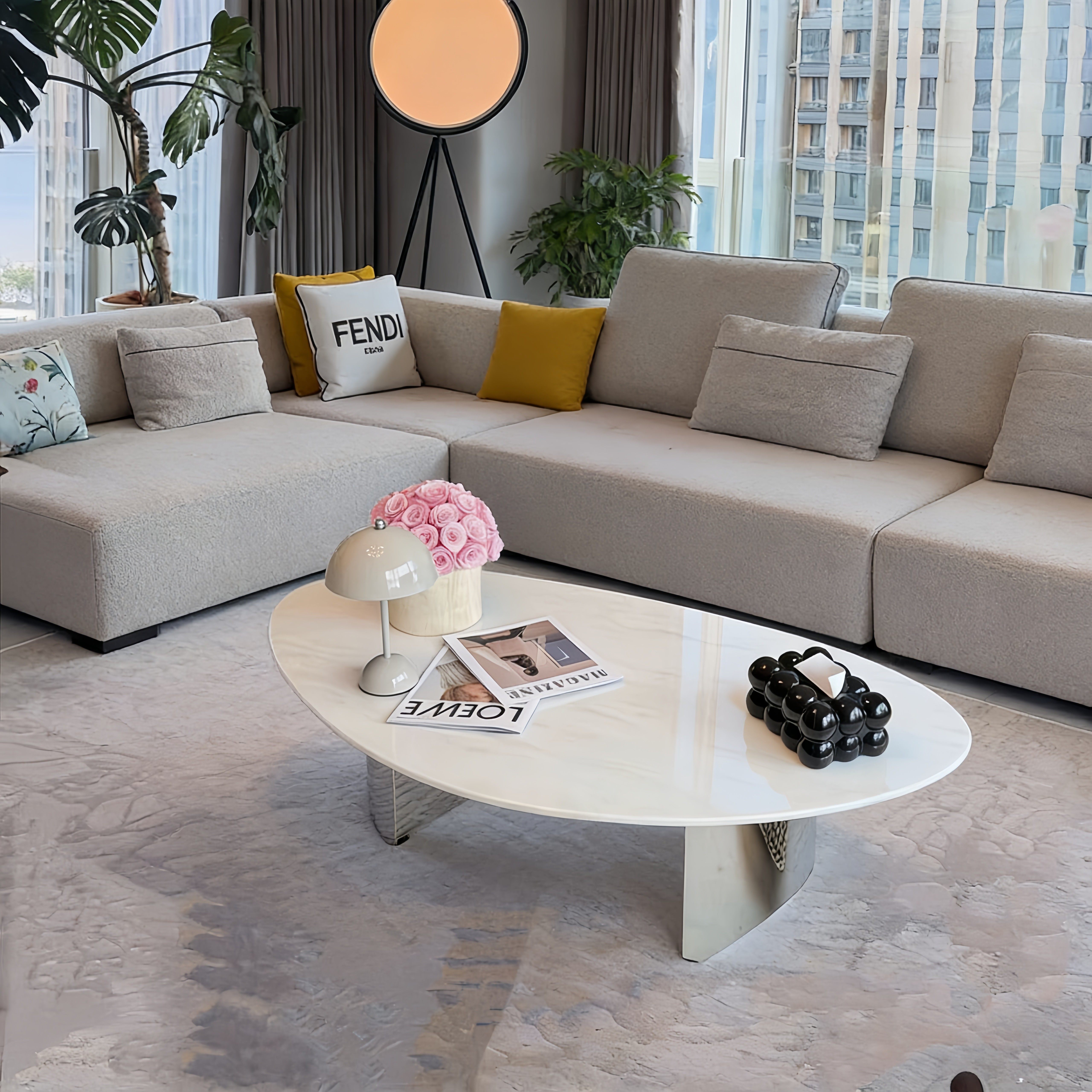 意式极简大理石异形茶几客厅家用高端侘寂风新款爵士白创意茶桌