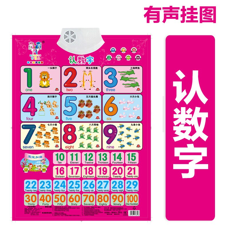 数字墙贴儿童早教1到100 语玩具挂图/认知卡