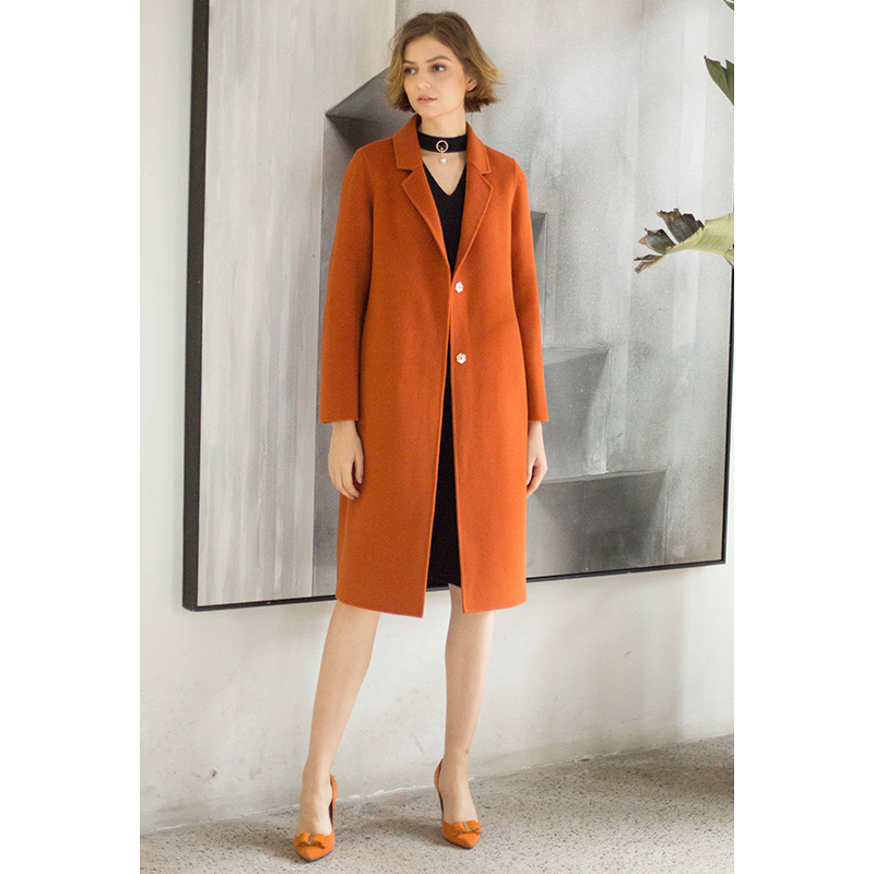 羊毛呢大衣中长款外套女橘色