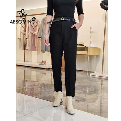 Aesomino/衣莎美诺春秋休闲裤女长裤黑色Y150C9019