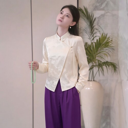 衣莎美诺春秋新中式气质短外套女上长袖上衣立领Y058C2915