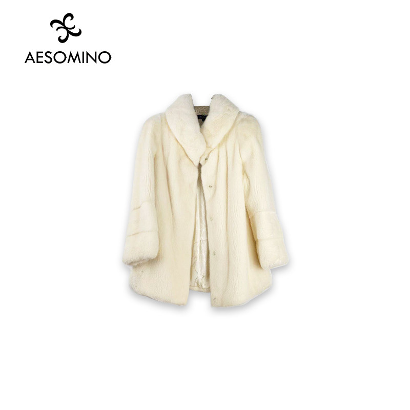 高货特卖衣莎美诺冬皮草真水貂毛大衣白色66619190B